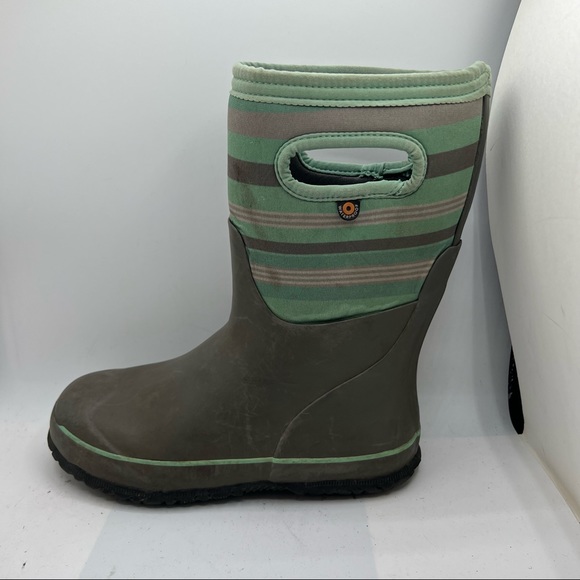 Bogs Sz 3 Snow Rain Boots Classic Stripe Gray Green Girl Youth. - Picture 4 of 11